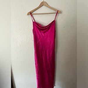 Hot pink satin midi-dress
